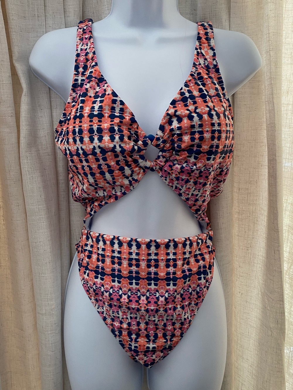Jessica Simpson Cutout One-Piece Swimsuit - Size M - Geometric Pattern